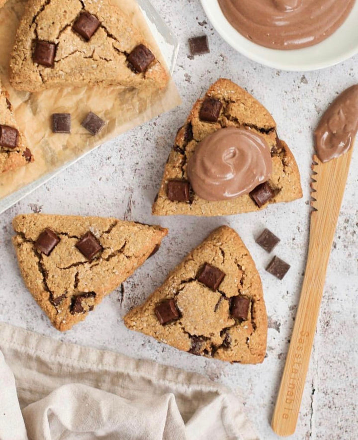 Chocolate chip scones with a bamboo knife