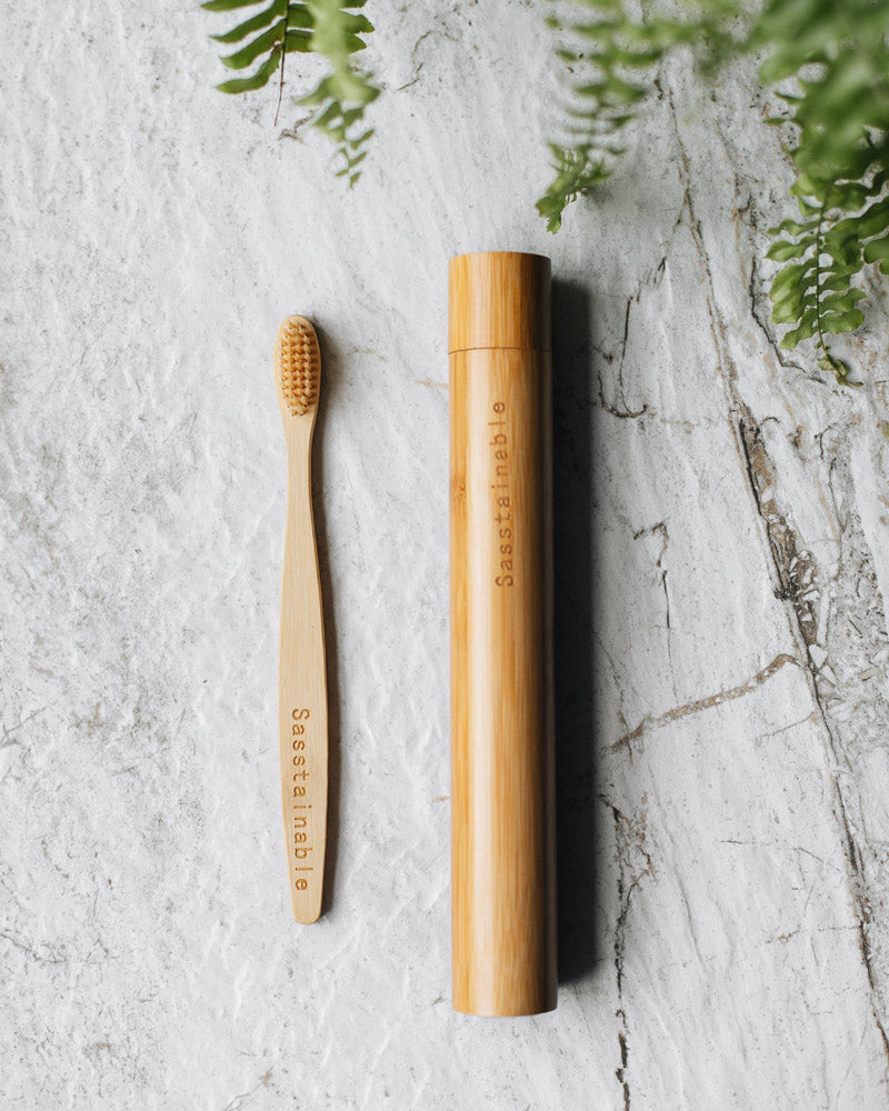 Bamboo tube and toothbrush printed with 