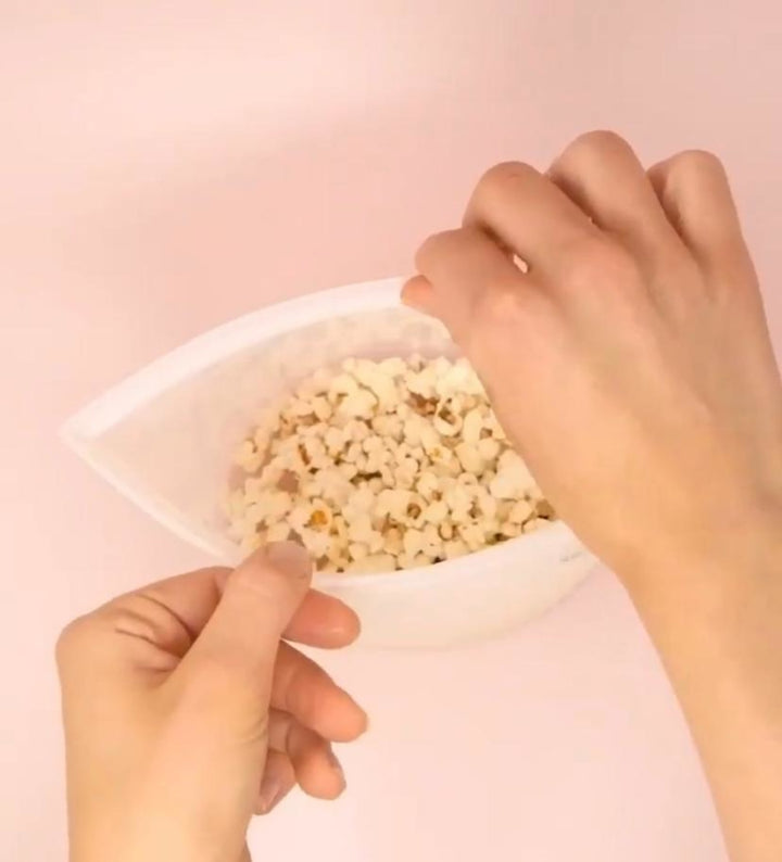 Silicone pouch filled with popcorn